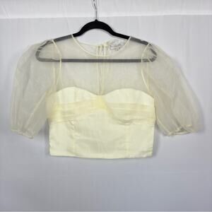 Love Encounter Los Angeles Womens Cream Sheer Puff Sleeve Blouse Size M/L
